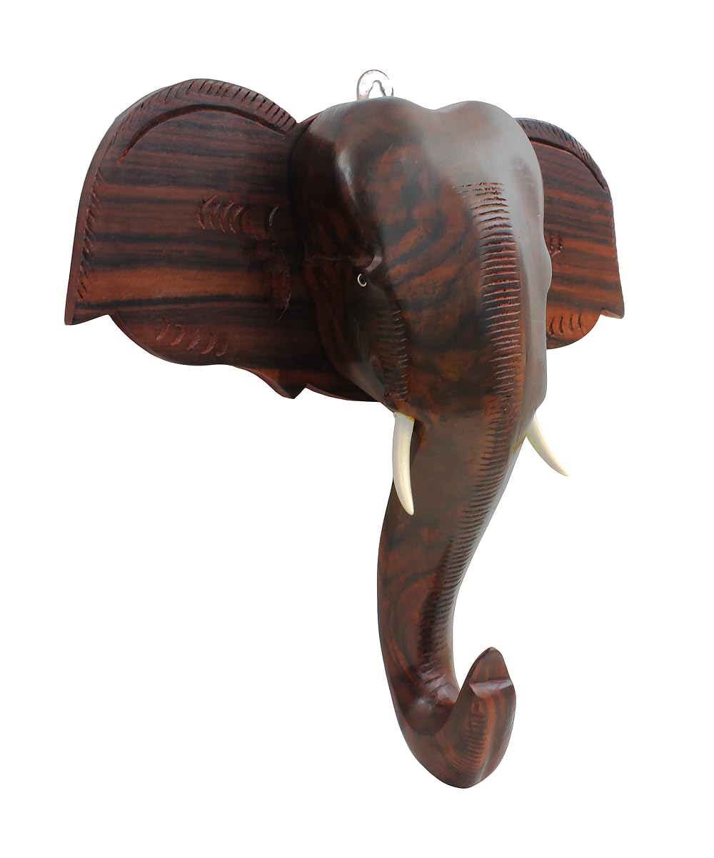 JUSTCLICKINDIA Rosewood Elephant Head Mount Wall Hanging Handcrafted Home Decor 10 inch-image-18