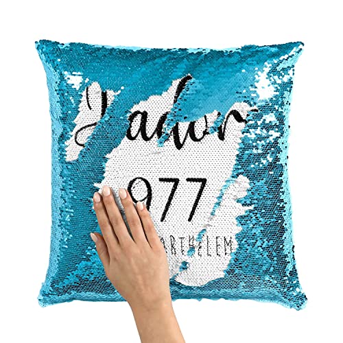 Coussin housse sequin paillettes turquoise J'adore 977 Saint Barthelemy