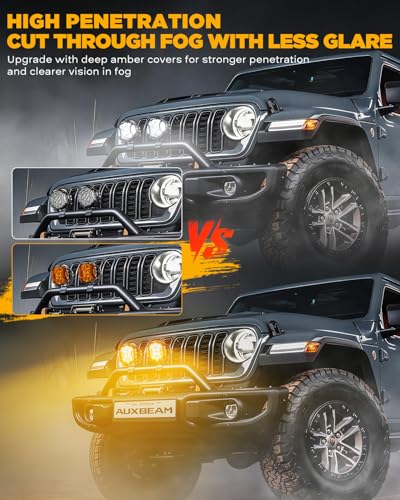 Image of Auxbeam V-Ultra Series 5 Inch Deep Amber Light Covers 2300K Dark Amber Tone Round Offroad Lens Cap Smoked Tint Reduce Glare for Fog & Dust Low Visibility, 2 Packs