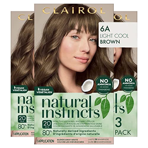 Clairol Natural Instincts Demi-Permanent Hair Dye, 6A Light Cool Brown Hair Color, 3 Count