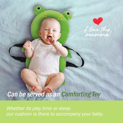 Image of Baby Head Protector Cushion for Toddlers, Plush Soft Safety Helmet with Adjustable Straps for Crawling & Walking, Lightweight Back & Head Protection (6-36 Months) (Green-Frog)
