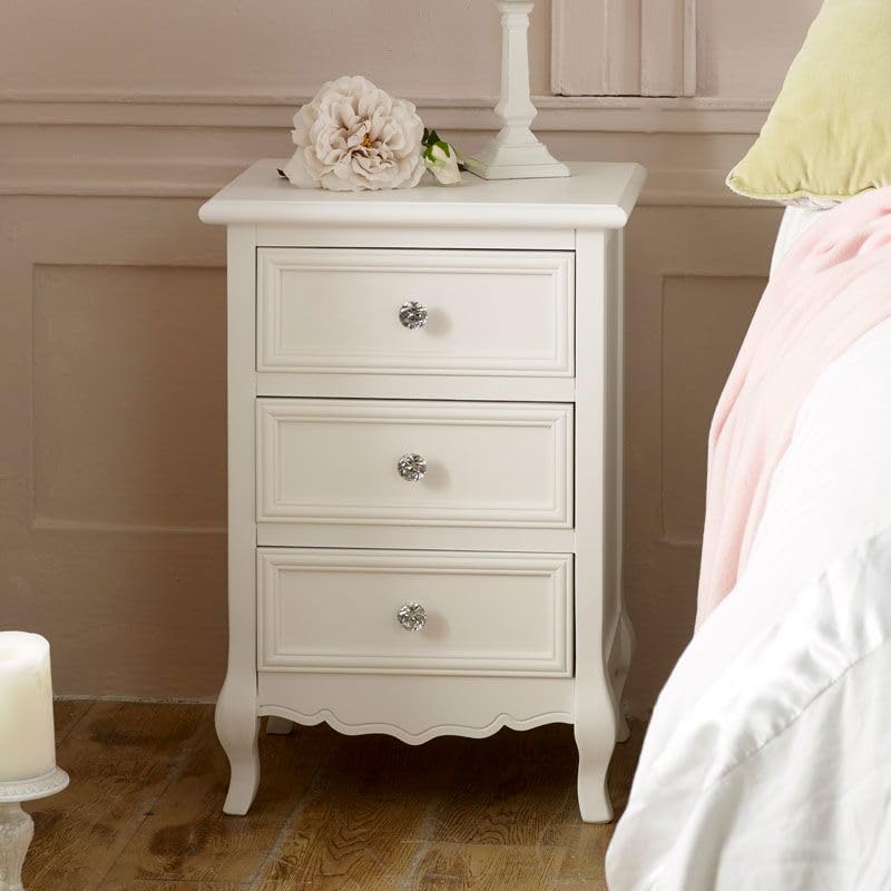 Melody Maison Mesita de Noche Blanca con 3 cajones, Gama Victoria