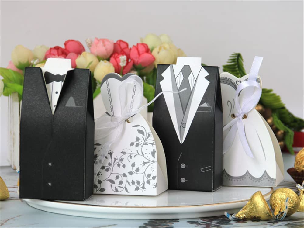Pudełka na prezenty, pudełko cukierków papierowe pudełka upominkowe pudełko na prezenty panna młoda pan młody garnitur sukienka pudełko na ślub przyjęcie zaręczynowe dla nowożeńców 100 sztuk (kolor: s