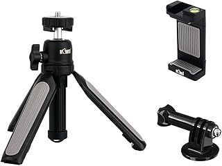 KIWIFOTOS Mini Tripod Kit fit Vlog Shooting Live Streaming, Portable Travel Tripod Handgrip with Smart Phone Clip & Tripod Mount Adapter for Canon Sony Ricoh GoPro Compact & Action Cameras