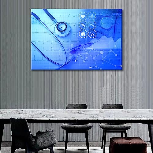 Image of TUMOVO Laboratory Research Canvas Paintings Office Decor Clinical Laboratory Painting Wall Decor 1 Pieces Medical Stethoscope Home Decor Ready to Hang, 24 inch Wx36 H
