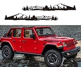 HHLOU Mountain Scene Vinyl Decal Fit Jeep Hood Mountain Scene Vinyl Decal Sticker Compatible with Jeep JK TJ YJ CJ (a Pair, Matte Balck)