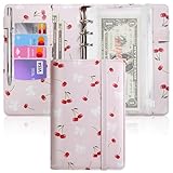 A6 Budget Binder for Money Saving, PU Leather Budget Planner with 8 Cash Envelopes, Budget Sheets & Rose Gold Category Stickers, Money Organizer for Cash (Pink Cherry)
