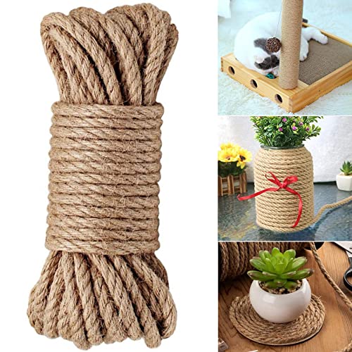 Corde Jute Corde Chanvre - 20M x 10mm Corde De Jute Solide et Souple Corde Decoration, Résistante Corde en Jute pour Le Bricolage, Décoration de Meubles, l'emballage, Jardinage, Arbre à Chat