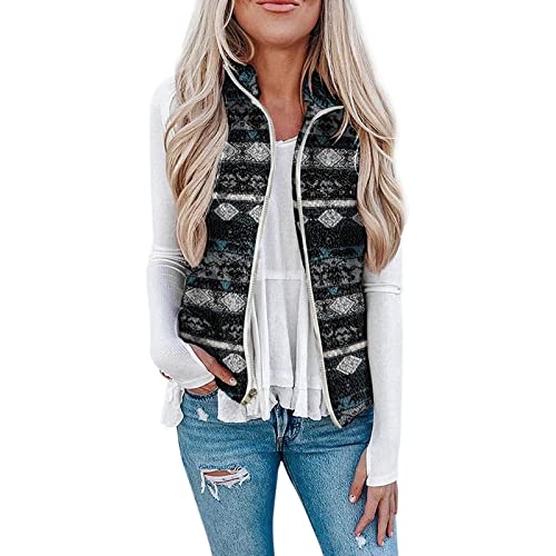 Women's Quilted Puffer Vest Thicken Warm Winter Sherpa Insulated Outerwear Vest Thermal Padded Gilet Zip Pockets Navy #TOP14