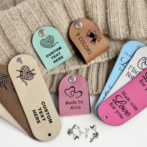 10PCS Etiquetas de Cuero Personalizadas para Proyectos Manuales y Punto, Etiquetas para Ropa
