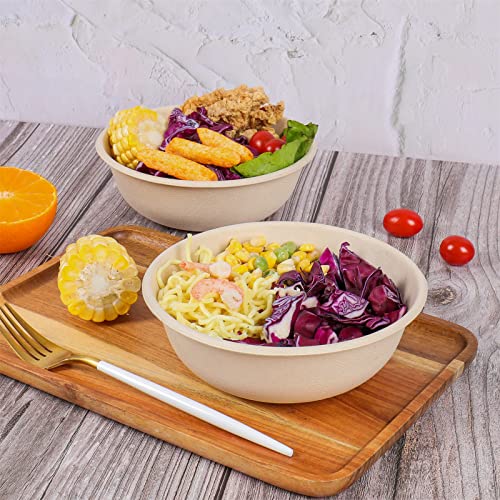 Jayeey 28Oz Round Disposable Bowls With Lids, Sugarcane Fiber Biodegradable Paper Bowls Deli Container  Take Away Food Containers Eco-Friendly Plant Fibers Microwave & Freezer Safe 50 Pack #TOP3