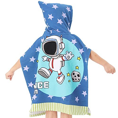 Image of NovForth Kids Beach Towel for Boys Girls, Astronaut Hooded Bath Towel Wrap, Toddler Pool Towel with Hood