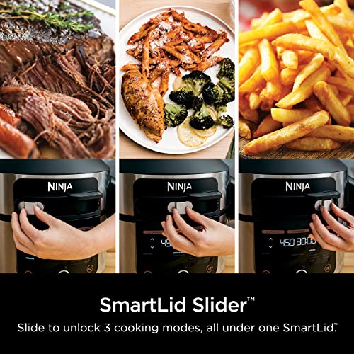 Ninja-OL501-Foodi-65-Qt-Pressure-Cooker-Steam-Fryer-with-SmartLid-14-in-1-that-Air-Fries-Bakes-More-with-2-Layer-Capacity-46-Qt-Crisp-Plate-SilverBlack-Renewed