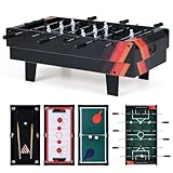 COSTWAY 4 en 1 Table de Baby-Foot avec Billard & Hockey & Tennis, Table Multijeux Empilable avec Marqueur Manuel & Accessoires Riches, Jouet d'Arcade pour Fête & Bar pour Enfant & Adulte (Noir)