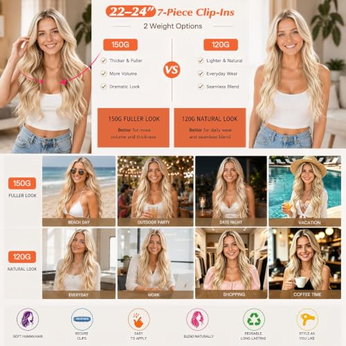 Image of Sunny Hair Clip in Hair Extensions Real Human Hair Ombre 22 Inch 150g