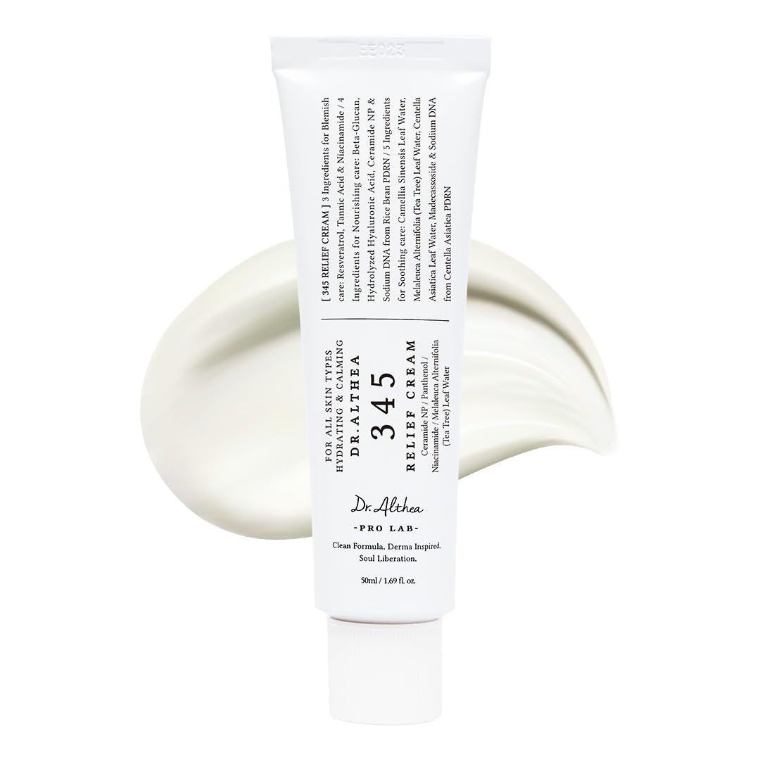 Dr.Althea 345 Relief Cream | Moisturizer for Soothing Recovery and Blemish Care with Tea Tree Leaf Water & Niacinamide | Korean Vegan Skin Care for All Skin Types, 1.69 Fl Oz (Ver.2 - Pack of 1)