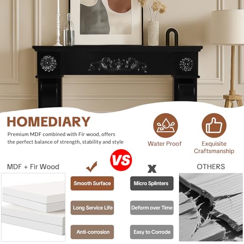 Image of HOMEDIARY 44.5 inch Fireplace Mantel, Freestanding Fireplace Surround with Leg for Electric Fireplaces, MDF Mantel Surround with Shelf for Living Room with Decorative Pattern, Anti-Tipping & Waterproof