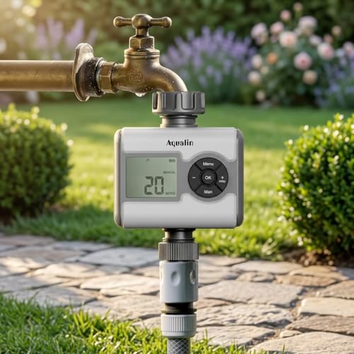 Image of Single Zone LCD Ball Valve Water Timer for Garden | 3 Independent Watering Programs | Works at Zero Pressure | Universal Tap Adapter Included | Rain Sensor Port