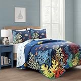 Lush Decor Under The Sea Reversible Quilt Set, 3 Piece Set, Full/Queen, Navy & Multi - Colorful Bedding Set - Coral Reef & Fish Quilt - Kids Bedroom Decor - Ocean Sea Life - Coastal Beach House Decor