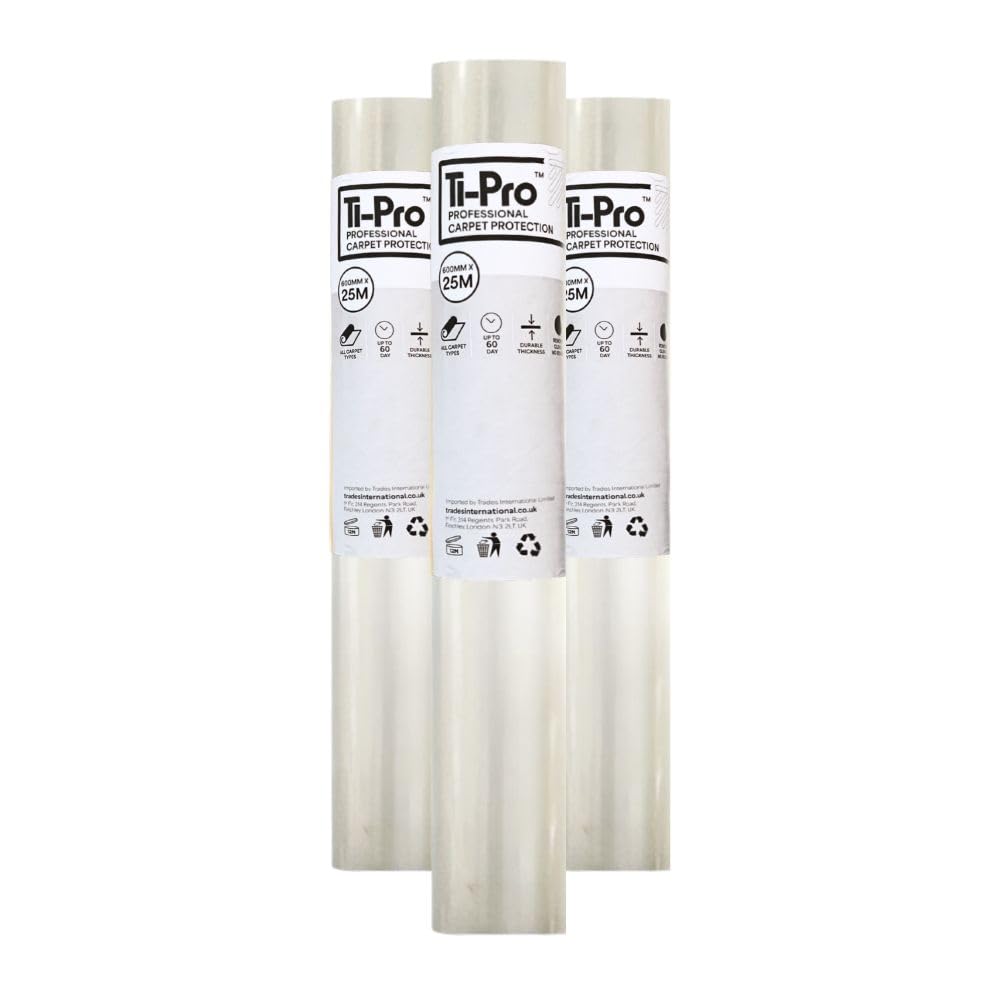 TI-Pro Clear Self-Adhesive Carpet Protector Film Roll 600mm x 25m - DIY Heavy Duty Waterproof Floor Protection | (3 Pack)