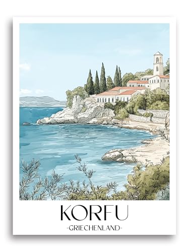 Poster ville Corfou Grèce tableau mural décoratif format voyage art haut de gamme