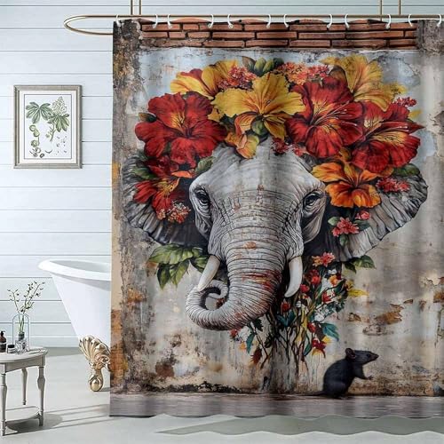 Rideau de douche éléphant floral imperméable pour éviter les fuites d'eau - 5