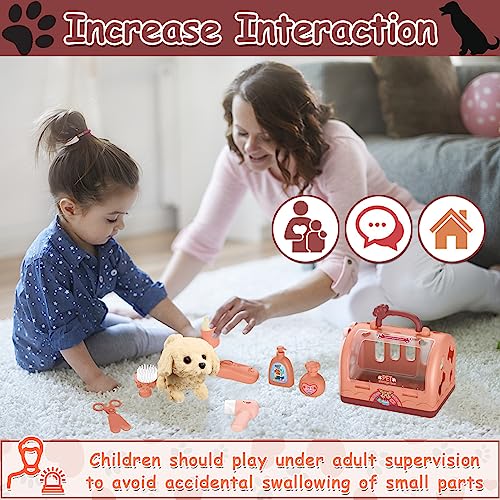 STAY GENT Roboter Hund Spielzeug Arztkoffer Kinder, Tierarzt Spielzeug Kinder Rollenspiel 12 STK mit Elektronisches Hund Läuft Bellt & Transportkäfig Geschenke Mädchen Spielzeug ab 1 2 3 4 5 6 7 Jahre