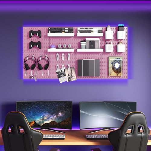 VEOFEMLEA Pegboard Combination Kit, 8 Peg Boards and 30 Accessories Modular Hanging Black Pegboard for Walls, Office Wall Organizer, Keys Holder on Wall, Nursery Storage, 44"x22" Pink by VEOFEMLEA - Used condition - Image 3