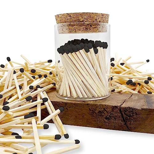 2" Bold Black Tip Safety Matches | 100+ Quality Artisan Matchsticks With Chic Jar, Cork Lid & Striker By Thankful Greetings | A Unique Gift Great For Candle Lovers | For Home Decor, Event Giveaways #TOP5