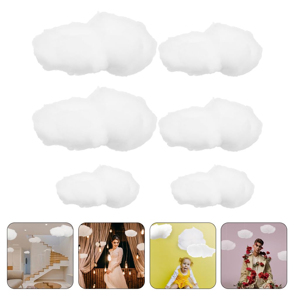 HOMSFOU Decoraciones de nubes artificiales para techo, 6 piezas, decoración suspendida de algodón simulado, para habitación infantil, guardería y fiesta tamaño 5,91 pulgadas