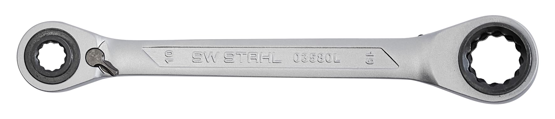 SW-Stahl 03580L Ringratschenschlüssel 4 in 1 – 10/13/17/19 mm, Umschaltfunktion, schlanker Ratschenkopf, gerade Form (72 Zähne)