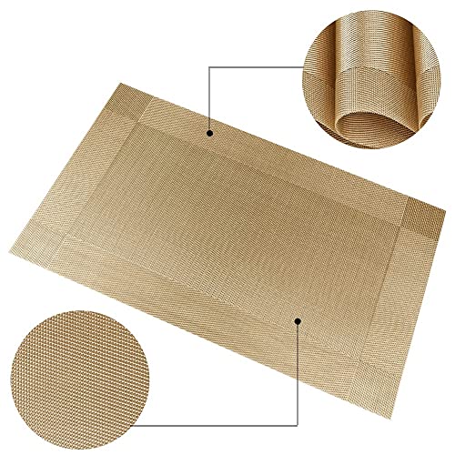 Image of GDNK Washable PVC Heat Resistant Colorful Place Mats for Kitchen Dining Table Mates Washable Heat-Resistant for Dining Table (4 Pack) (Gold)