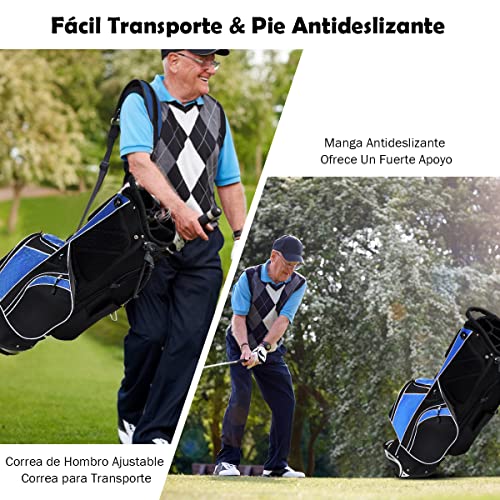 COSTWAY-Bolsa-de-golf-Bolsa-de-Palos-de-Golf-con-5-Divisores-7-Bolsillos-con-Cremallera-Paraguero-Bolsa-de-Golf-Ligera-y-Portatil-con-Correa-para-el-Hombro-azul