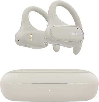 Belkin SoundForm ClearFit Wireless Open-Ear Earbuds, Lightweight Sport Earphones, Bluetooth Earbuds w/Long-Lasting Comfort, IPX5 Water Resistance for iPhone, Hiking, Biking, Running, More - Sand