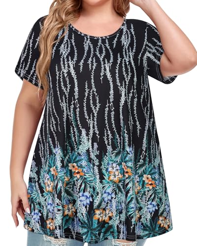 Image of JOELLYUS Plus Size Tops for Women Tunic Floral Casual Short Sleeves T Shirts Flowy Blouses 2026