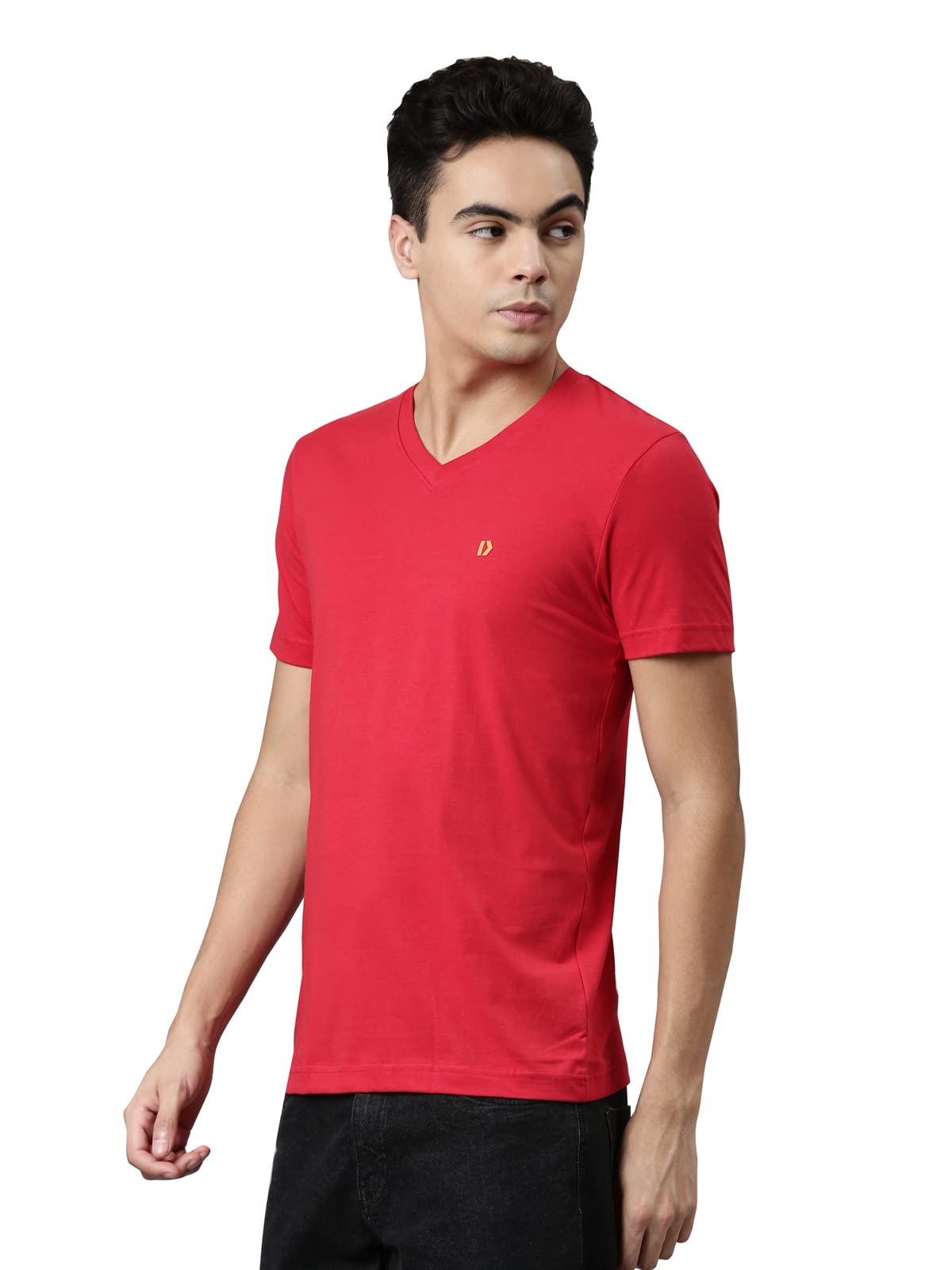 Dixcy Scott Originals Mens Solid V-Neck Short Sleeves Cotton T-Shirt - Cool V Tee(Cherry Red)-L 1