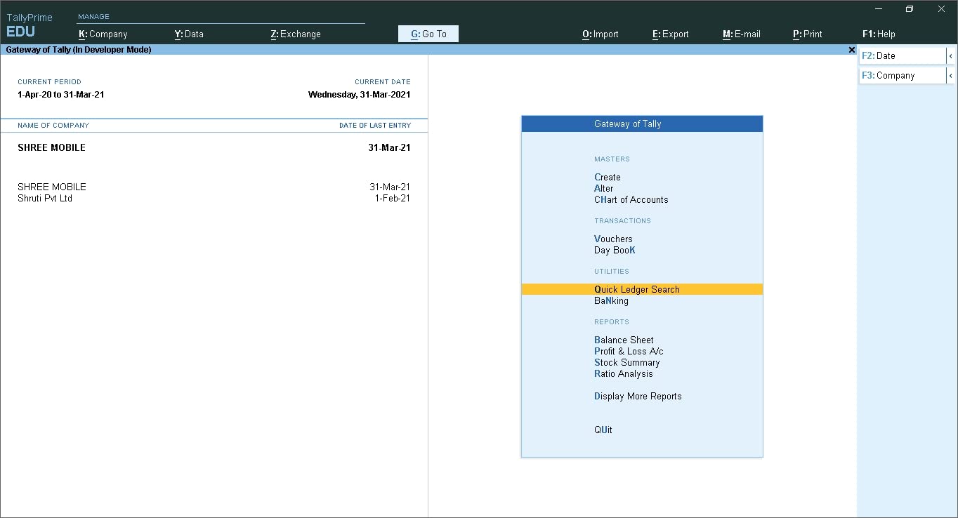 ELOGICS CORPORATION Quick Ledger Search Report – Tally Add-On (E-mail Delivery – No CD) – Single User