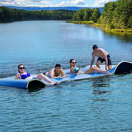 Goplus 12' X 6’ Floating Water Pad, 3-Layer Tear-Resistant Xpe Foam Mat, With Mooring Device And Hook- Loop Straps Roll-Up Floating Island For 4-6 Person On Pool Lake Ocean (Blue) #TOP3
