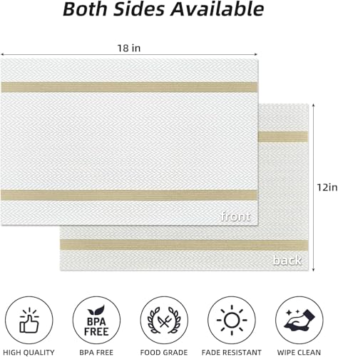 Image of Placemats Set of 6 Dining Table Place Mats | Placemats Table Mat PVC Material | Non-Slip Heat Resistant | Dining Tablemates Washable Anti-Skid | Size 45 x 30cm (A* Cream White)