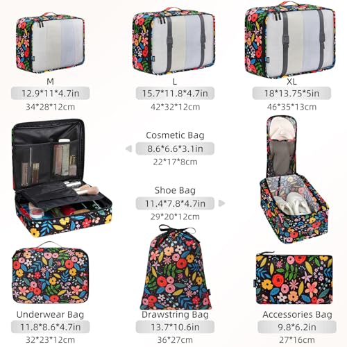 Image of BAGAIL 8 Set Packing Cubes Luggage Packing Organizers for Travel Accessories-Black Floral