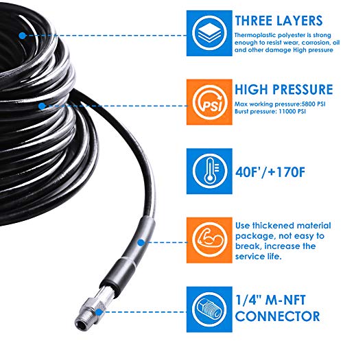 Image of Sewer Jetter Kit for Pressure Washer 150FT, 5800PSI Drain Cleaner Hose 1 /4 Inch NPT Corner, Rotating and Button Nose Sewer Jetting Nozzle Pearl Corsage Pin Waterproof Tape with 2 Spanner