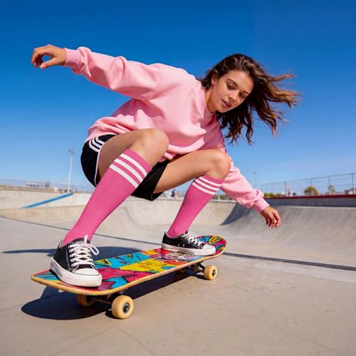 Image of American Trends Womens Athletic Knee High Socks Outdoor Sport Thigh High Stockings Casual Stripes Tube Socks