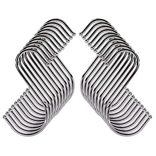 MengH-SHOP Ganchos en Forma de S Multiuso 4 Pulgadas de S Ganchos de Metal de Acero Inoxidable con Extremos de Bola Ideal para Colgar Bufanda Toalla de Baño Ollas y Sartenes Plantas 20 Piezas (Plata)