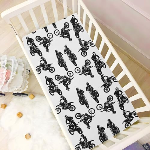Image of Motorcycle Motorcyclists Crib Sheets Soft Breathable Fitted Baby Crib Sheets Mattress Cover for Girls Boys, 52 inch x 28 inch x 9 inch
