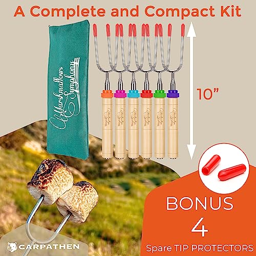 Carpathen Campfire Sticks For Marshmallows And Hot Dogs - Rotating Marshmallow Roasting Sticks Set Of 6 Extra Long Retractable Forks For Fire Pit & Fireplace - Camping Accessories #TOP5