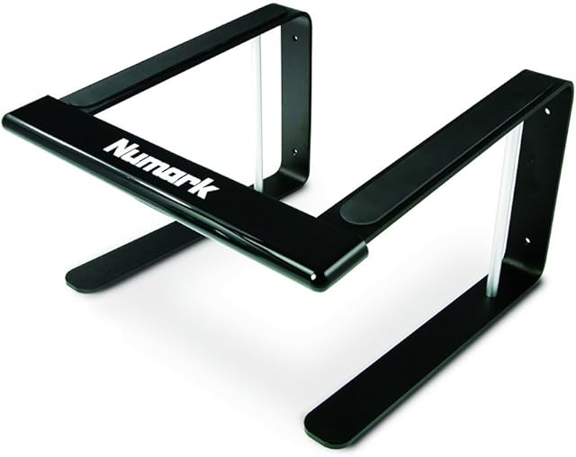 Numark Laptopstand Pro - Prestatiestandaard voor Mac/PC-laptops met optionele wandmontagemogelijkheid, robuust ontwerp voor gebruik op de weg, opvouwbaar ontwerp en draagtas inbegrepen, zwart, wit