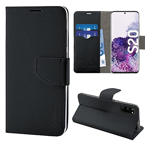N NEWTOP Cover Compatibile per Samsung Galaxy S20, HQ Lateral Custodia Libro Flip Chiusura Magnetica Portafoglio Simil Pelle Stand (Nero)