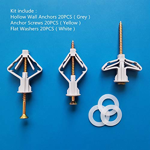 image for Runningfish Hollow Wall Anchors with Screws Flat Washers, Drywall Ribb