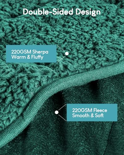 Cottonblue Sherpa Fleece Weighted Blanket 15lbs for Twin/Full Ded - Plush Bed Blanket for Deep Sleep and Relaxation, Heavy Calm Blankets with Cemaric Beads, 48x72 Inches,Green