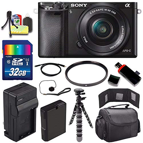 Sony Alpha a6000 Mirrorless Digital Camera with 16-50mm Lens (Black) + Battery + Charger + 32GB Bundle 2 - International Version (No Warranty)